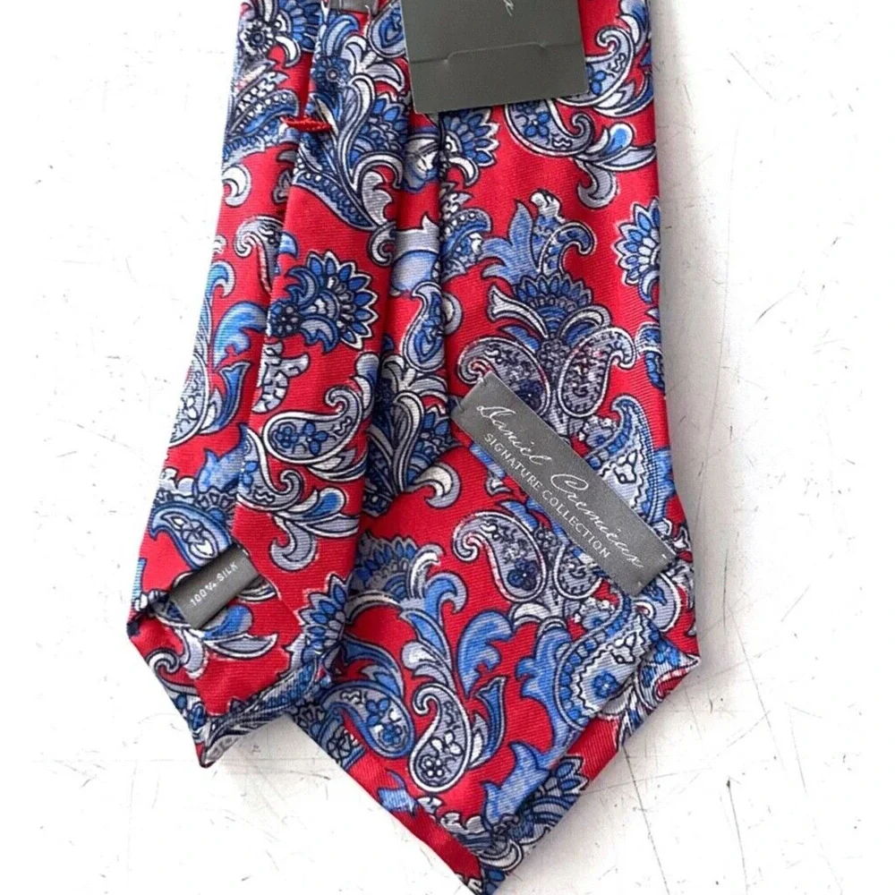 Daniel Cremieux Neck Tie Nwt Red Paisley Silk Seven 7 Fold Hand Made in Italy